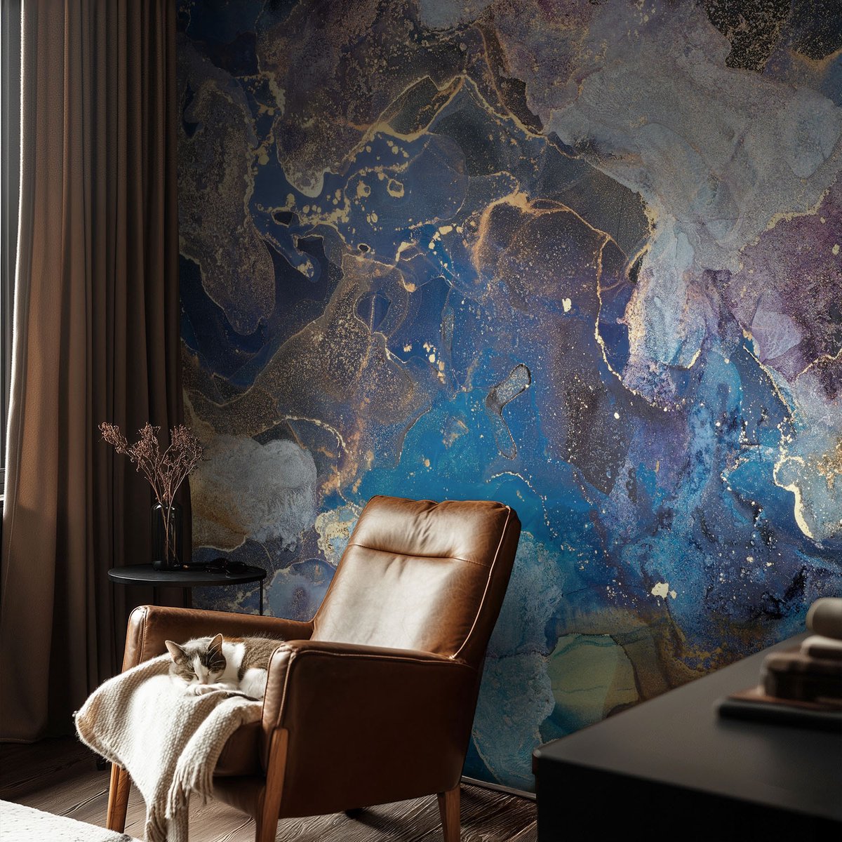 Coloray Vliesbehang - Blauw Snellijm Behang - 104x70 cm - Kosmisch Mozaïek Muurschildering - Slaapkamer behang Abstractie - Fotobehang Vlies - Slaapkamer behang