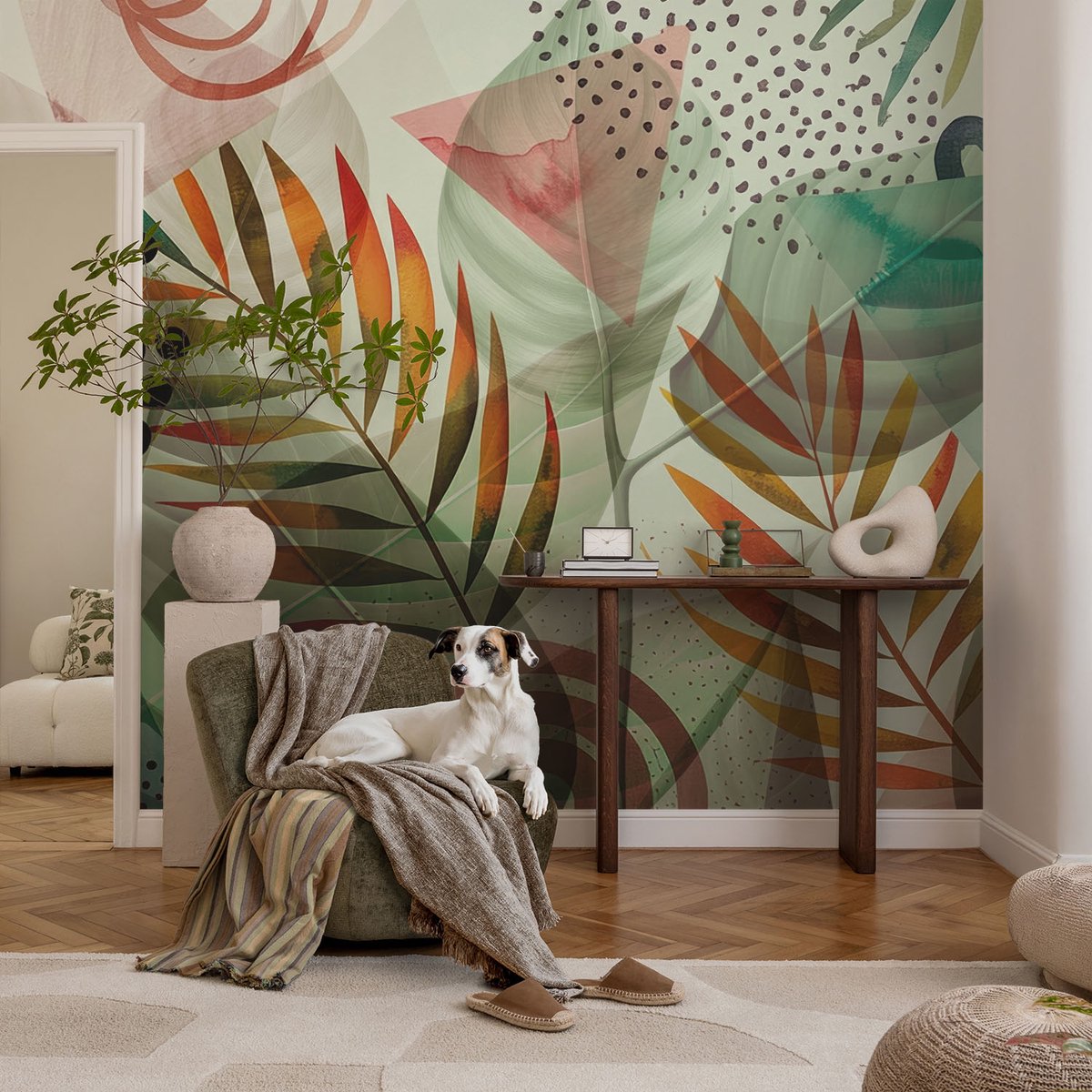 Coloray Vliesbehang - Groente Snellijm Behang - 104x70 cm - Abstracte Bladeren Fotobehang Vlies - Hal behang Bloemen En Planten - Muurschildering - Woonkamer behang
