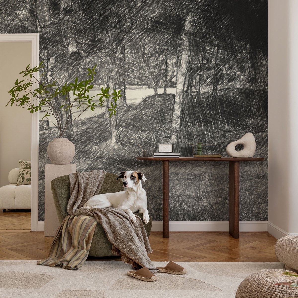 Coloray Vliesbehang - Zwart-Wit Snellijm Behang - 104x70 cm - Een Vredig Landschap Muurschildering - Slaapkamer behang Landschappen - Fotobehang Vlies - Gang behang