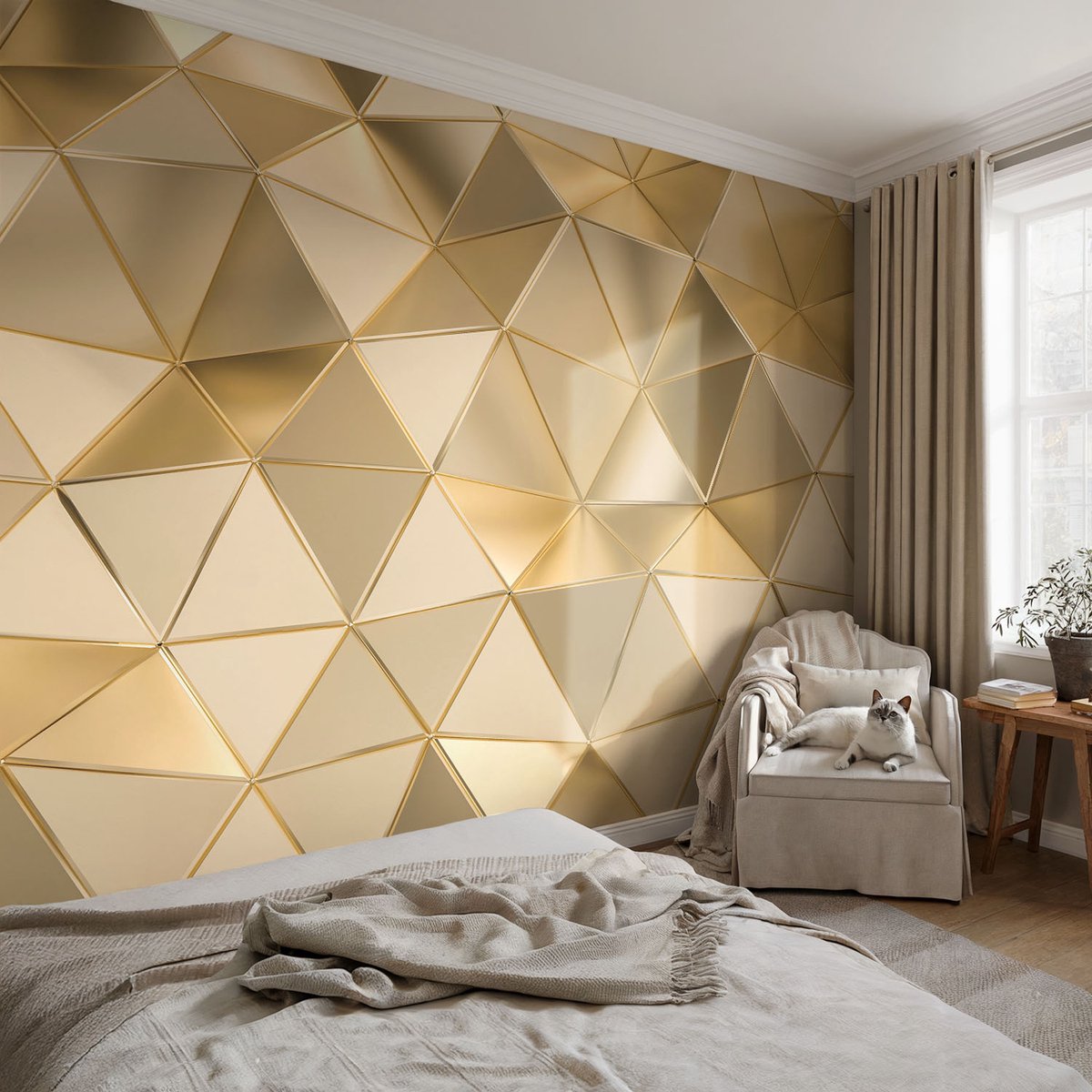 Coloray Vliesbehang - Grijs Snellijm Behang - 104x70 cm - Driehoekige Patronen Fotobehang Vlies - Hal behang Geometrie - Muurschildering - Hal behang