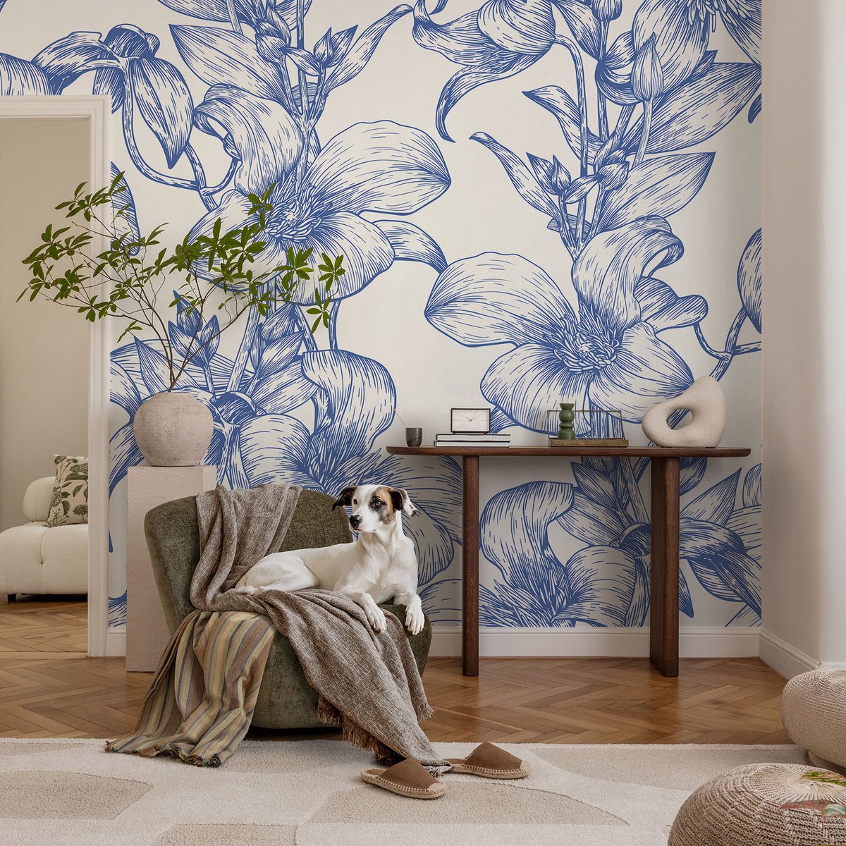 Coloray Vliesbehang - Wit Snellijm Behang - 104x70 cm - Bloemtakken Fotobehang Vlies - Woonkamer behang Bloemen En Planten - Muurschildering - Hal behang
