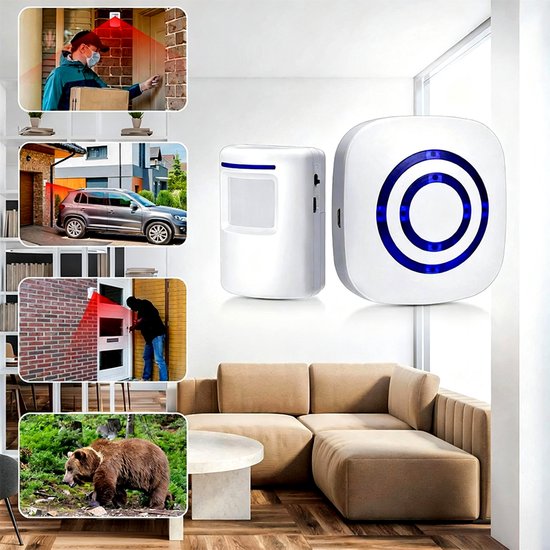 Draadloos bewegingsalarm - Toegangscontrolealarm - Deurbel met sensor - Infraroodsensoralarm - Geschikt voor winkels en woningen - Wit — afbeelding 3