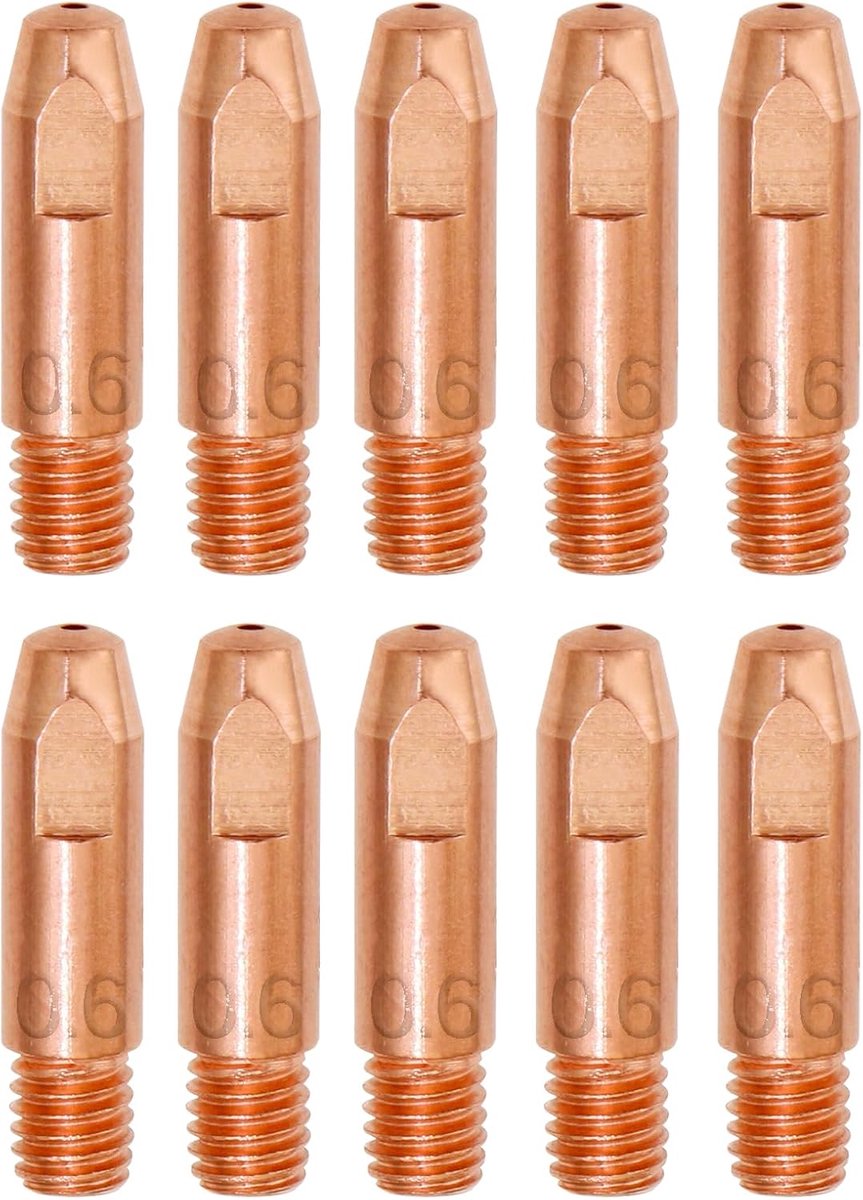 10 stuks 0,6 mm koper contactpunt lasbranders stroomaansluiting M6 0,0236 inch lasapparaat lasaccessoires slijtagedelen set voor 24KD MB24 MIG MAG lasbrander