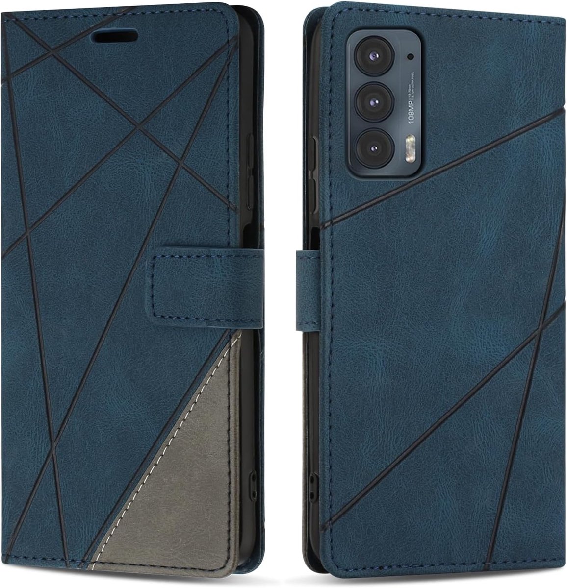 Hoesje voor MOTO Edge 20, Premium Lederen Portemonnee Beschermhoes Telefoonhoesjes met Kaartenvakken Beschermhoesje voor MOTO Edge 20, Blauw