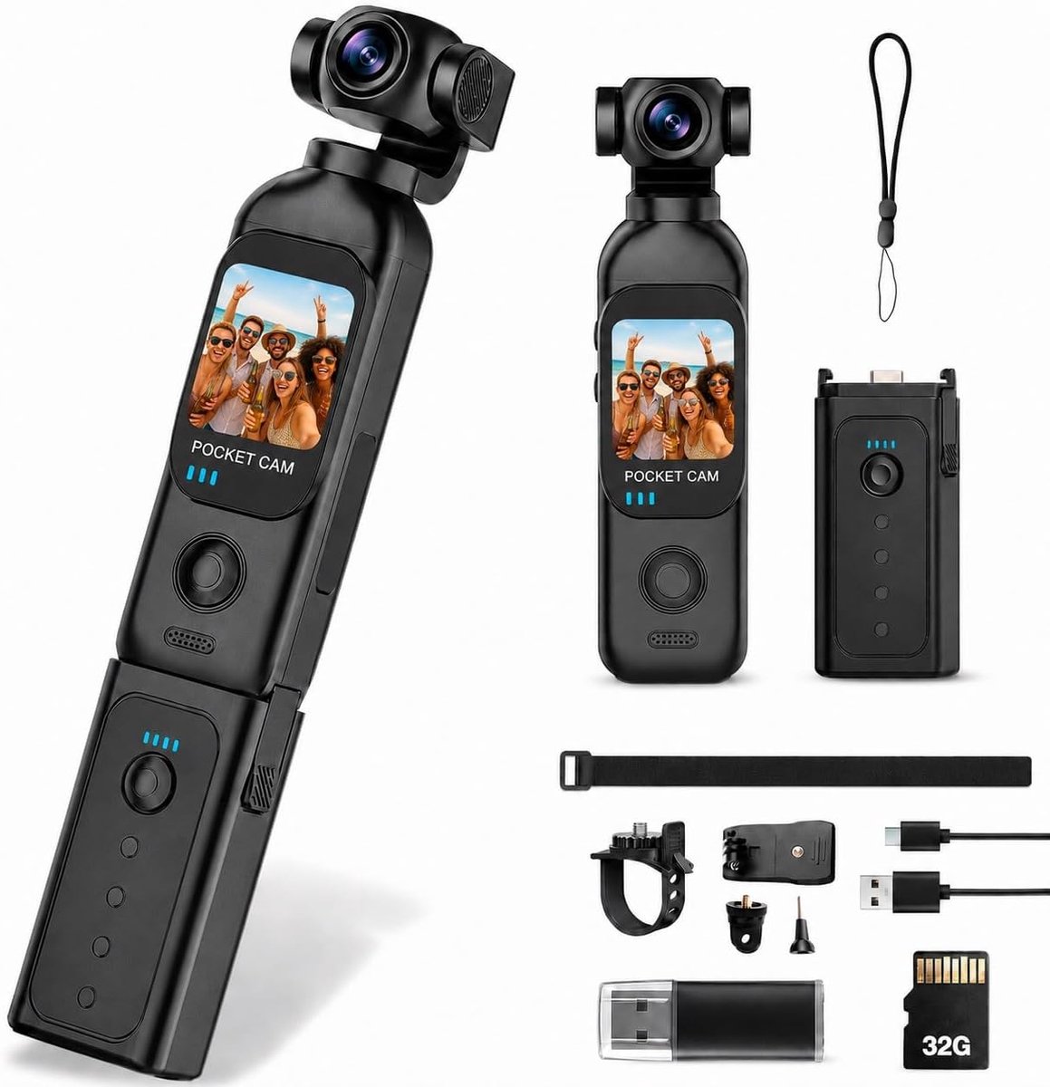 Camera met 270° roterende lens, zakcamera met audio- en video-opname, 14 uur batterij, handheld POV-camera's met 32 GB, eenvoudige opname met één knop voor reizen, dagelijks leven