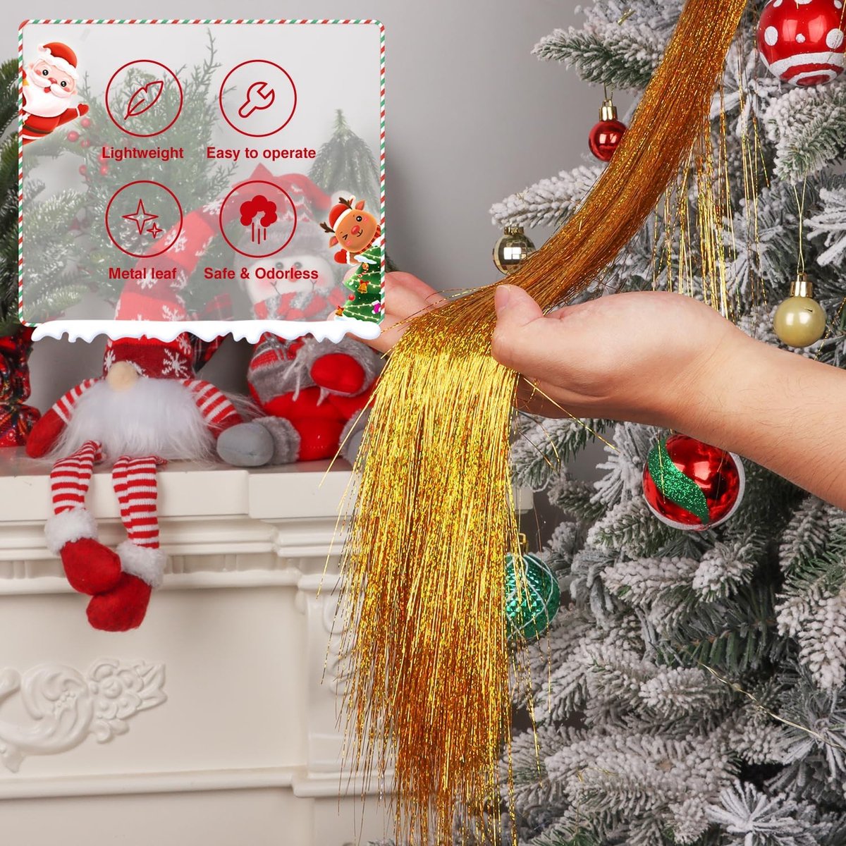 5000 strengen, lametta, ijspegels, kerstboom, glitterdecoraties, glinsterende lamettafolie, franjes voor thuis, feest, verjaardagsfeest, bruiloft (goud) – foto 3