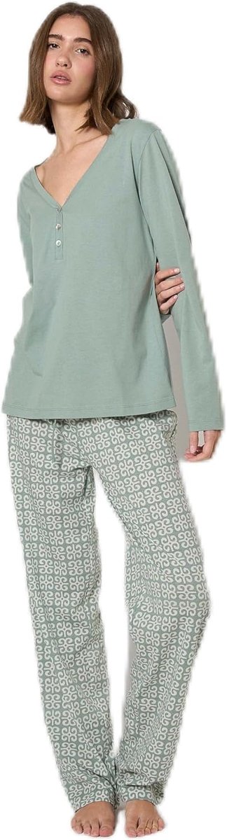Damespyjama 100% Katoen met Lang Shirt en Lange Broek - Pyjama voor alle seizoenen - Lente en Zomer