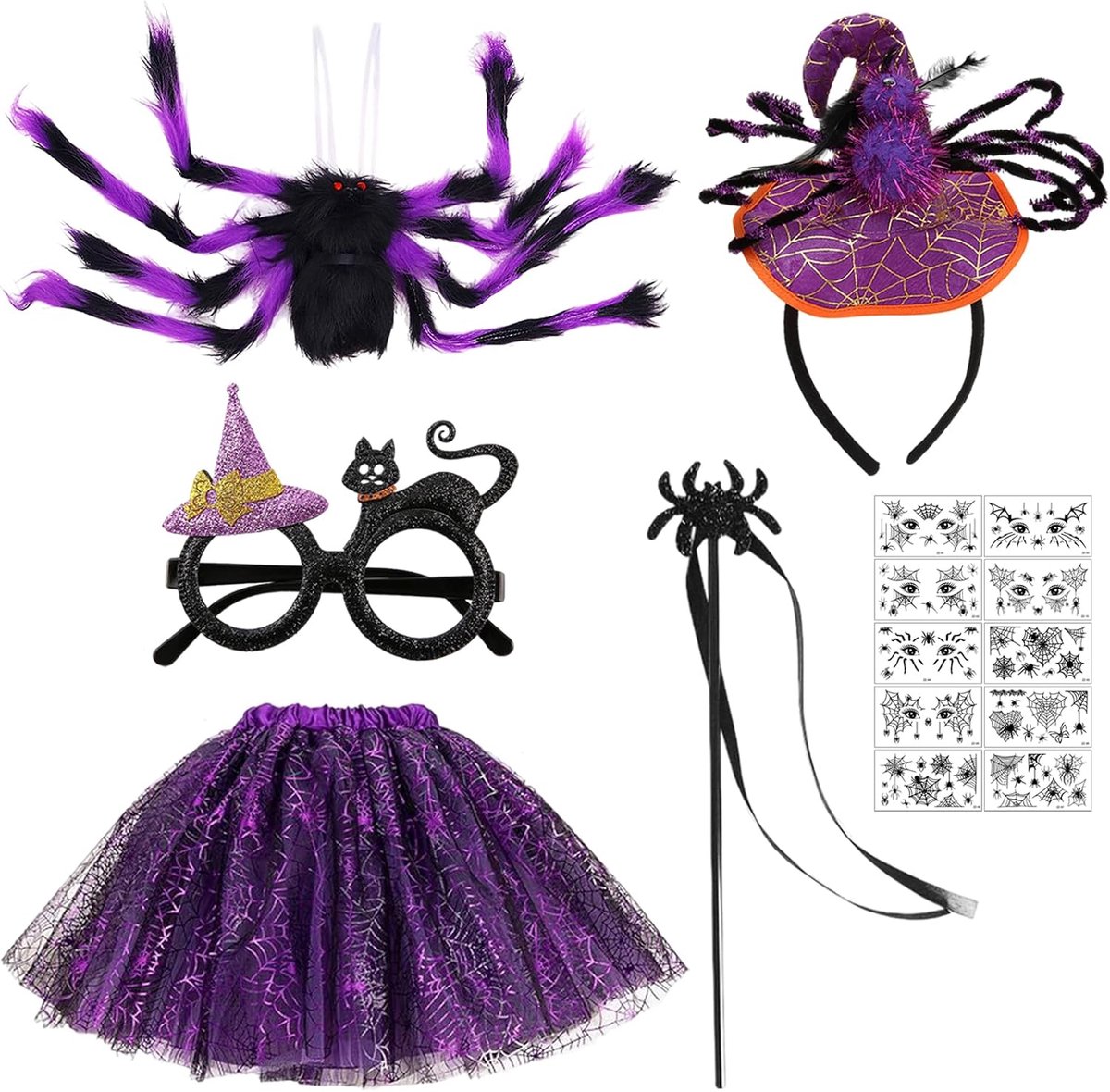 15-delig spinnenkostuum voor meisjes, Halloween-kostuum, spinnenkostuum