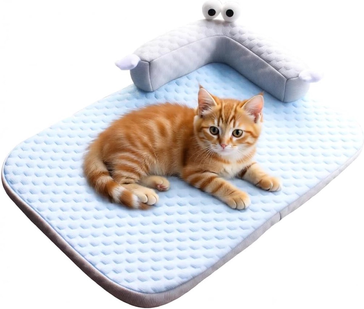 Koelmat voor honden, zelfkoelende hondenmat, koelbed voor katten, wasbaar vormig nekkussen, kattenbed, huisdiermat voor binnen, buiten en auto, voor katten en honden (65 * 50 cm)