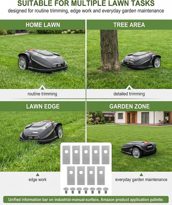 9 reservemessen voor Parkside robotmaaier van roestvrij staal incl. schroeven – duurzame slijpset voor schone grasmaaien en moeiteloos wisselen bij PAMR/PAMRS/PMRA — afbeelding 4