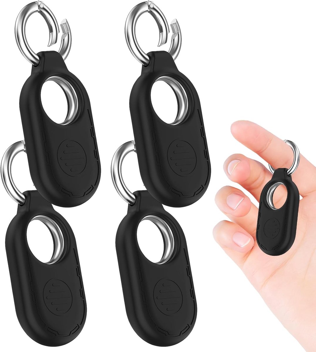 Set van 4 siliconen beschermhoezen, compatibel met Samsung Galaxy SmartTag 2, premium tracker-case met karabijnhaak voor huisdieren en bagage, stootvaste bescherming rondom, zwart
