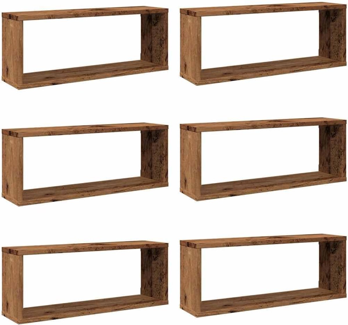 6 stuks, antiek hout, 60 x 15 x 23 cm
