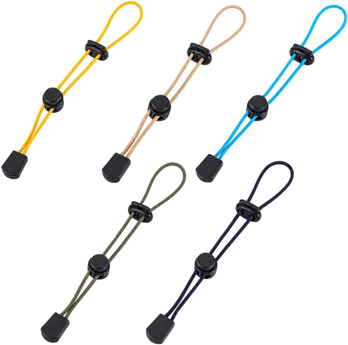 5 stuks Elastische Wandelsokkoorden, met Plastic Gespen, Veelzijdig, Rekbaar (20cm), voor Wandelstokken, Kamperen, Trekking (5 Kleuren)