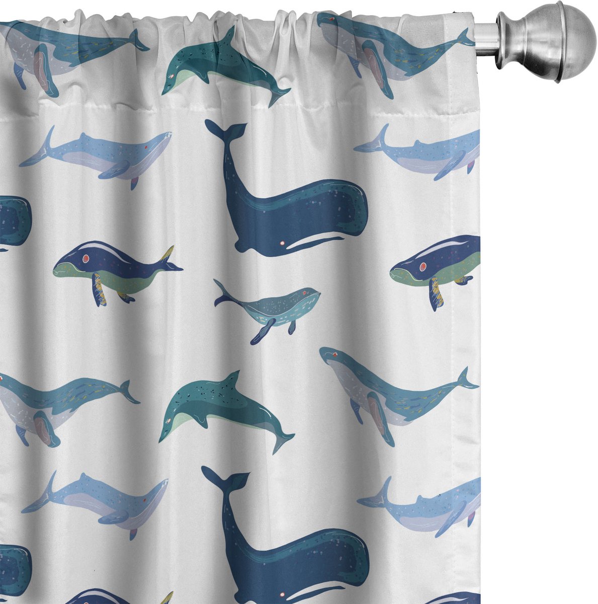 ABAKUHAUS Walvis Gordijnen set van 2, Zwemmende Meerestiere, Gordijn voor woonkamer en slaapkamer, 4 stuks 75 cm x 245 cm, Blauwgroen Donkerblauw wit