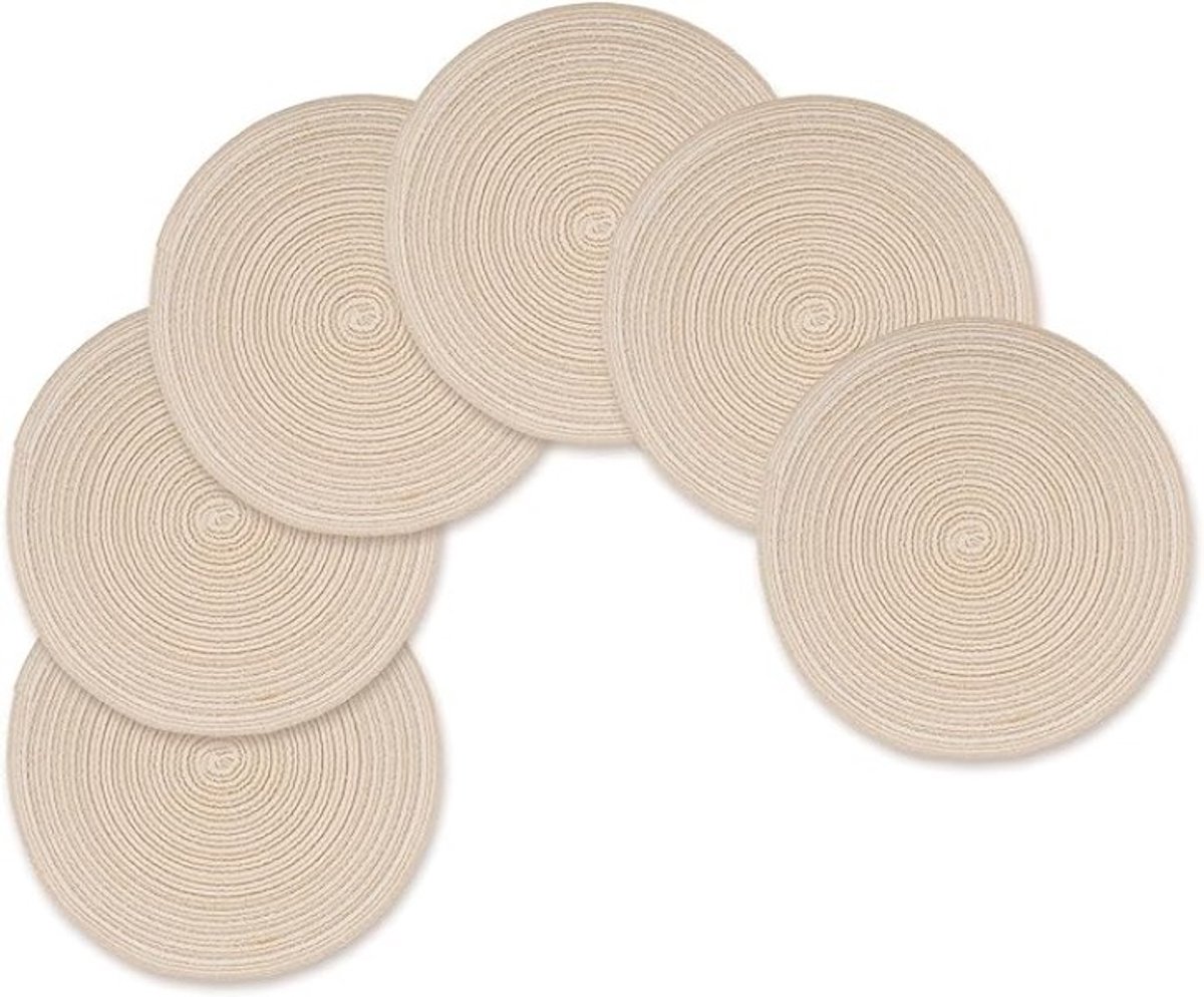 Livatto Ronde Placemats Set van 6 – Geweven Koord – Beige – 30 cm – Wasbaar en Herbruikbaar