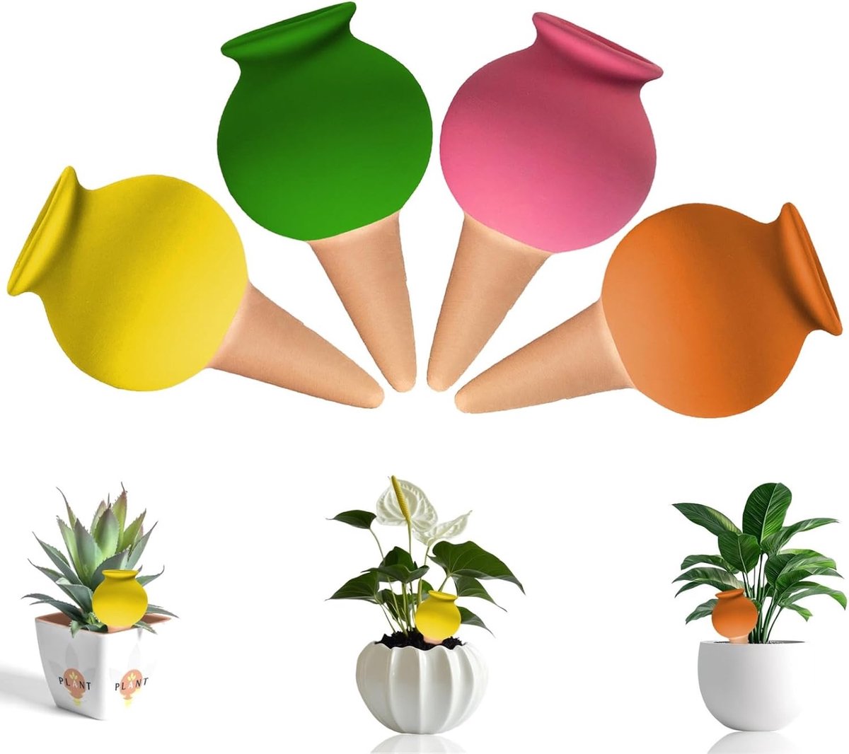 4-pack terracotta zelfbewaterende plantenspikes, terracotta vakantie plantenwaterer, decoratieve automatische plantenbewateringsapparaten, plantenbewateringsbollen voor binnen- en