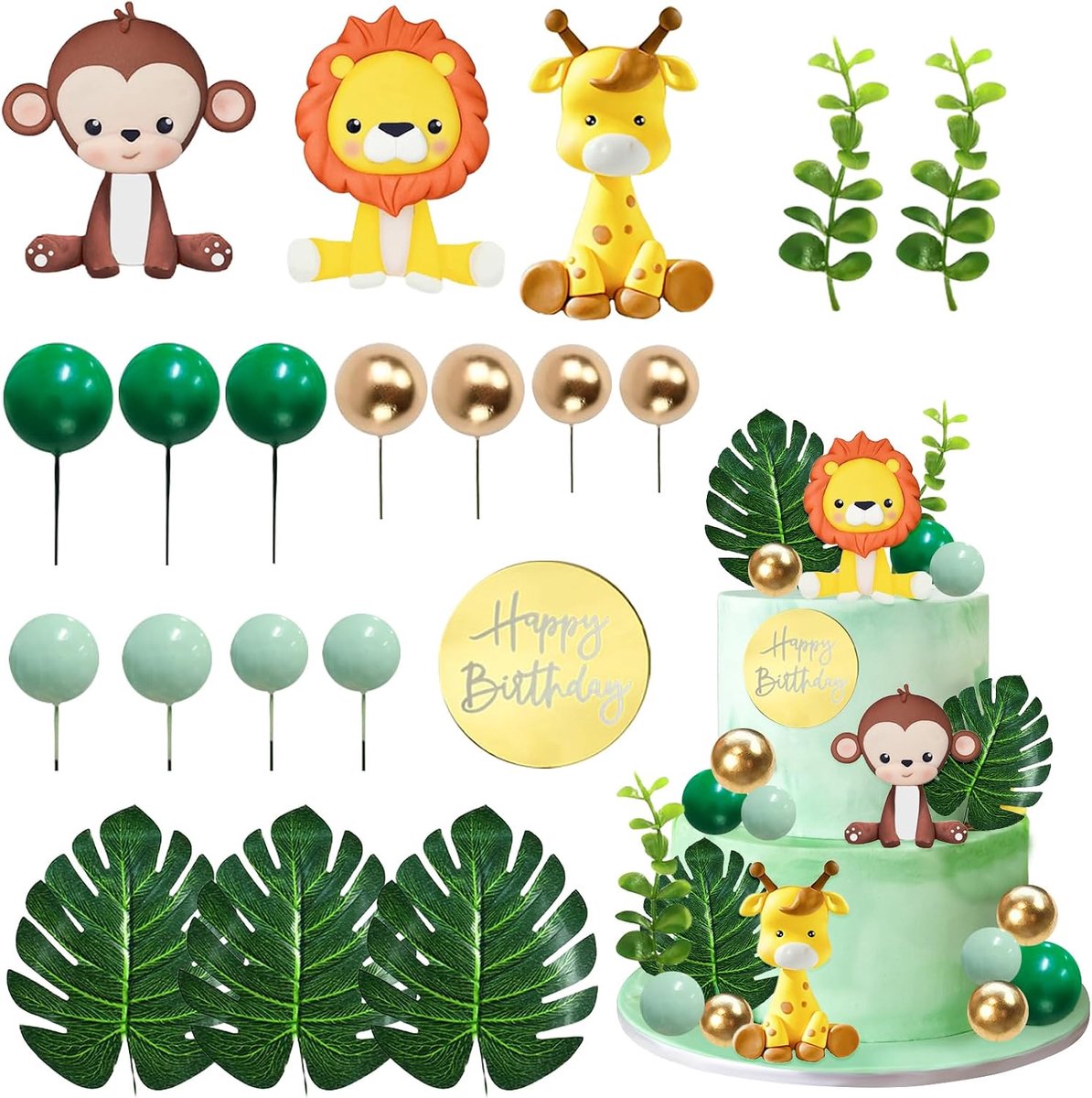 20 stuks taartdecoraties dieren, dieren, jungle taartdecoratie, animalis, animalis taarttoppers, jungle taartdecoraties voor kinderverjaardag thema jungle, babyshower