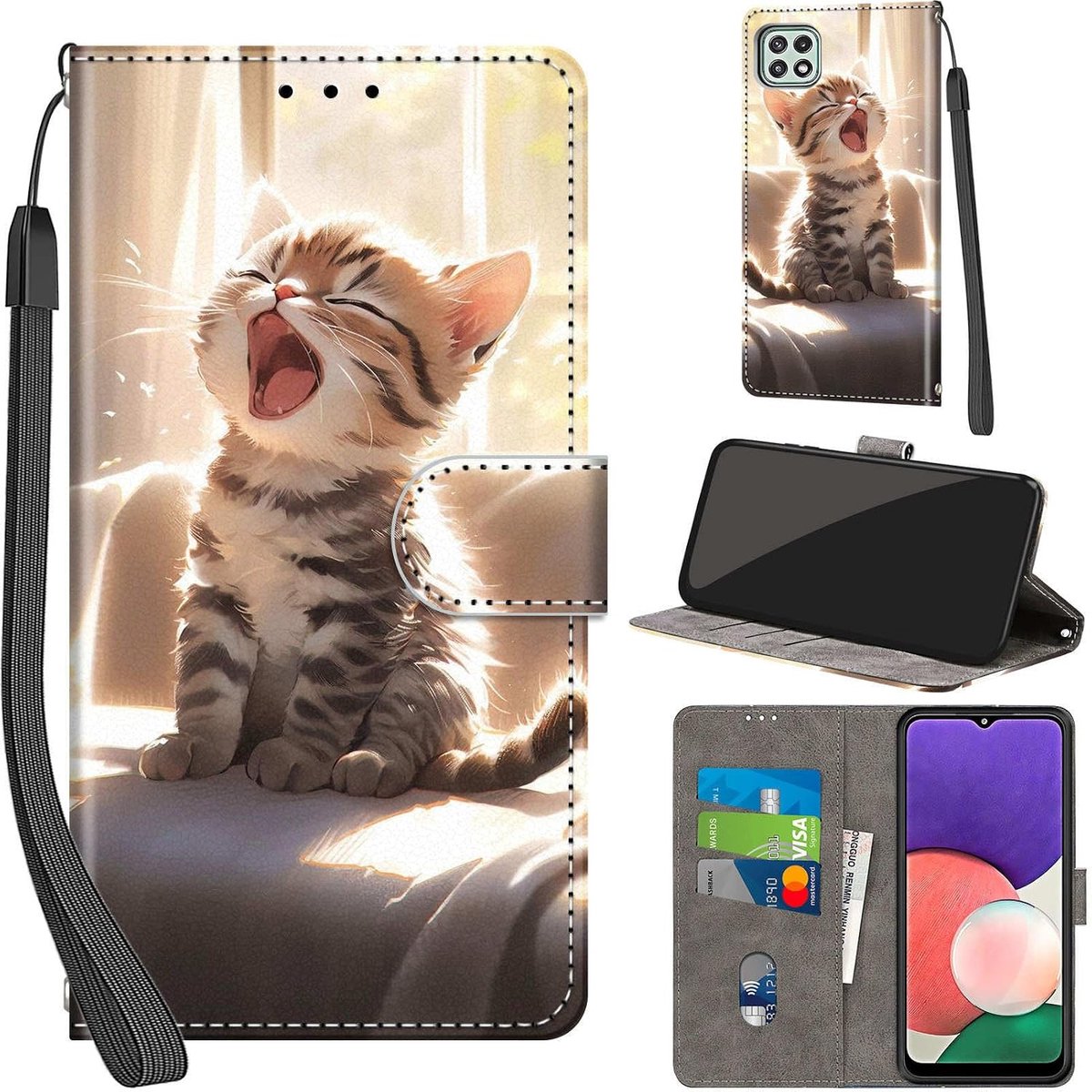 Portemonnee Telefoonhoes voor Samsung Galaxy A22 5G Kat