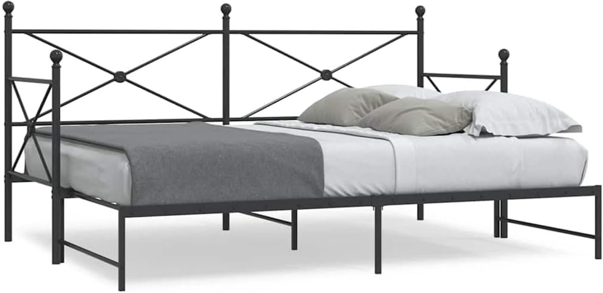 2 in 1 slaapbank met lattenbodem logeerbed staal zwart 75x190cm