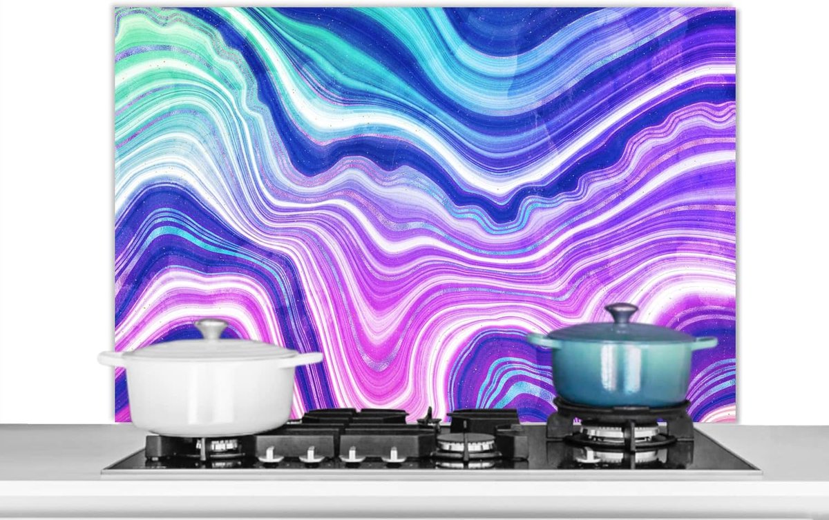 Spatscherm Keuken - 100x65 cm - Neon - Agaat - Geode - Edelsteen
