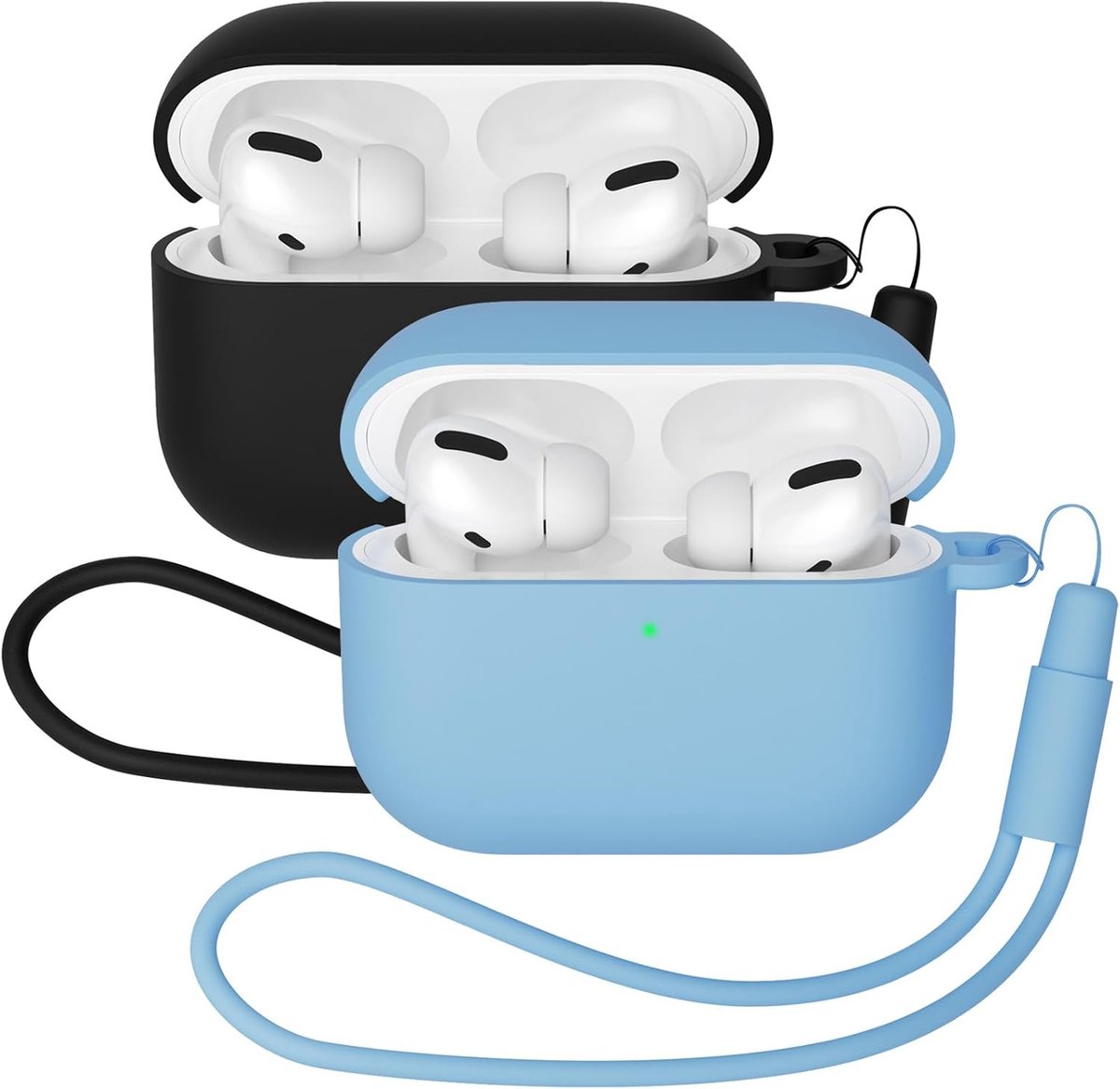 2 stuks hoes compatibel met AirPods Pro 3 (2025), beschermende siliconen hoes voor AirPods Pro 3e, zachte huid voorkant led zichtbaar siliconen hoesje (zwart+hemelsblauw)