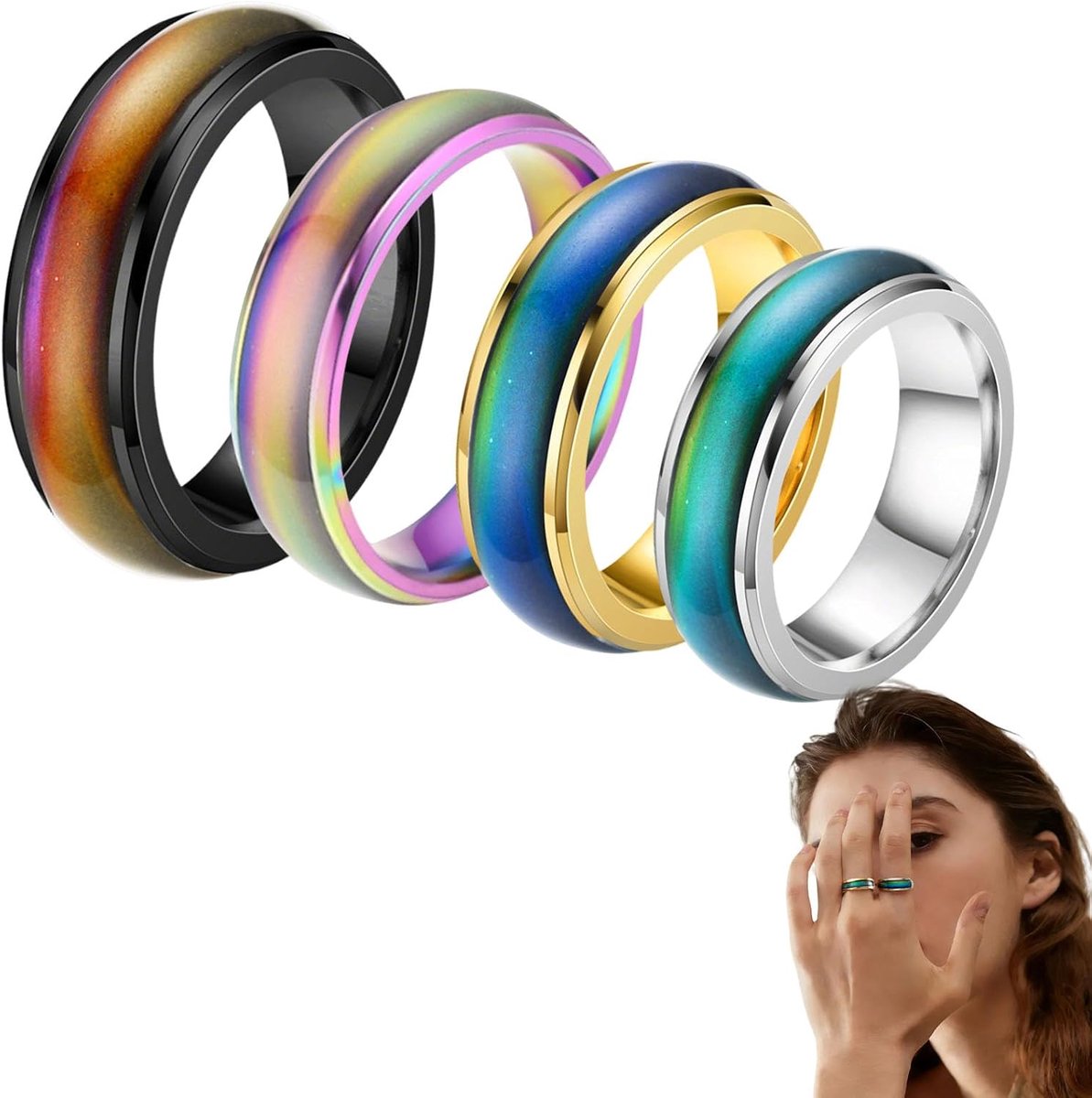 Ringen Met Kleurverandering – Roestvrijstalen Emotieringen Voor Dames En Heren – Ideaal Voor Verjaardagen, Valentijnsdag En Jubilea – Temperatuurgevoelige Ringen Voor Elke Geleg