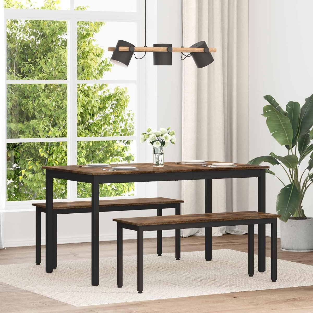 Houten eettafel modern rechthoekig 140x80x75 cm Gerookt eiken