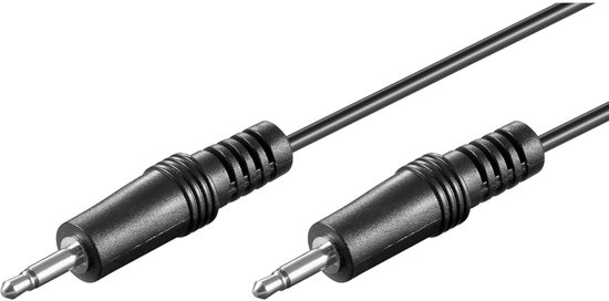 Zwarte 3,5mm jack mono audiokabel met gestructureerde handgrepen en metalen connectoren.