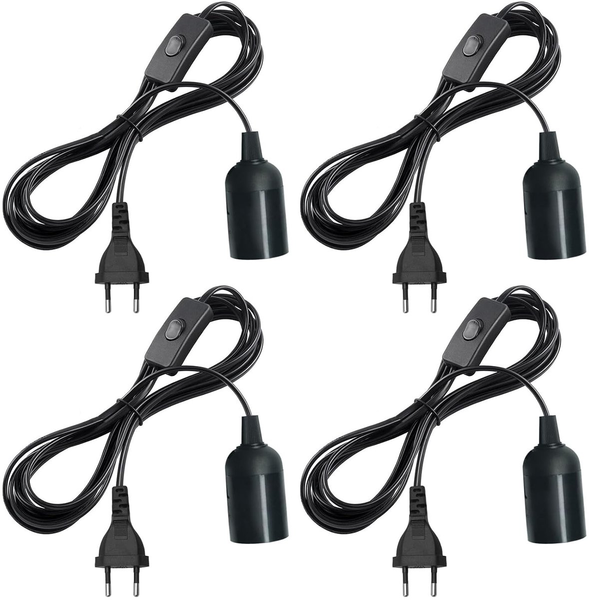 4 Stuks Lampfittingen E27 Met 3 m Kabel, Schakelaar en Stekker, Stekkeradapter Voor Lampophanging, Hanglamp Woonkamer