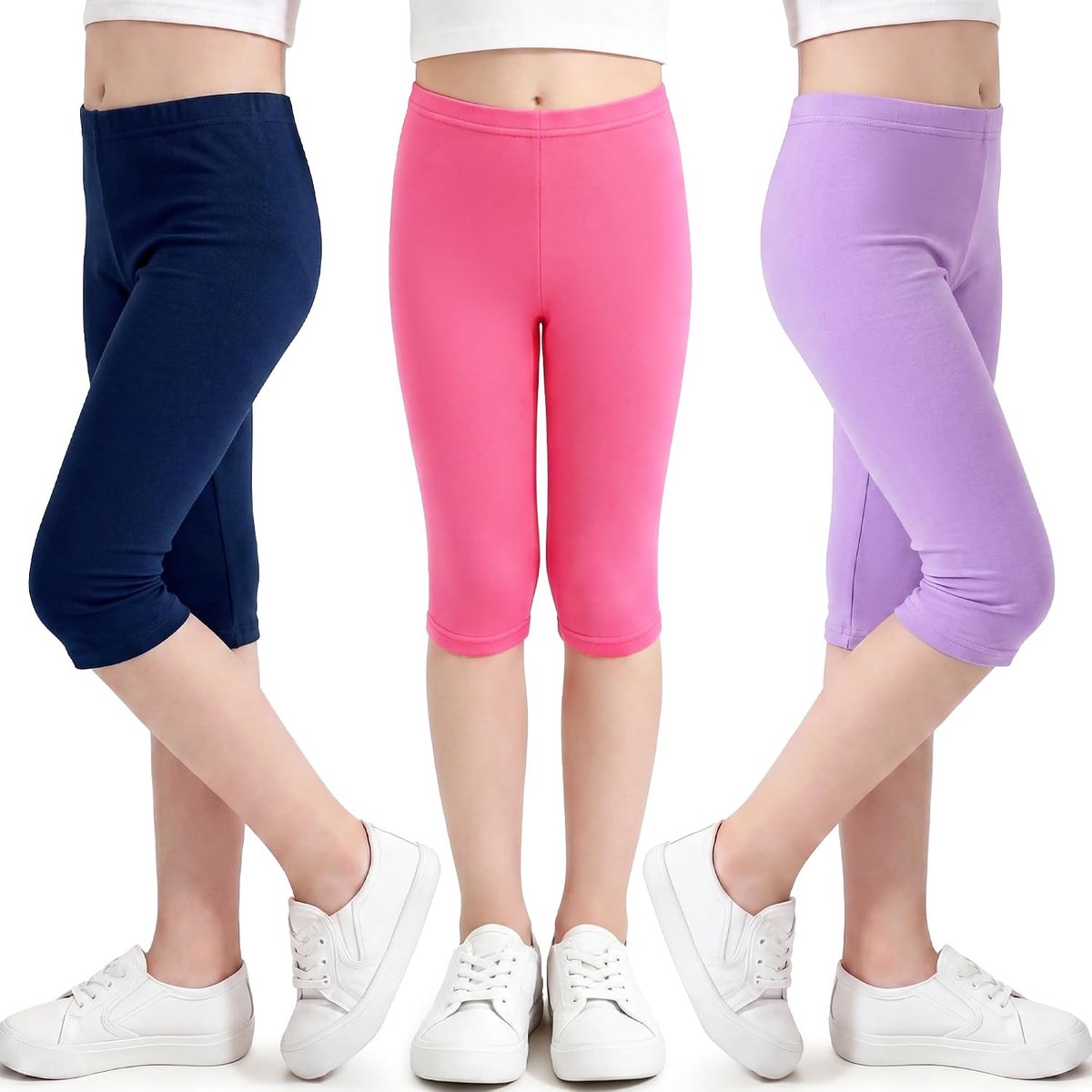 Meisjes, modal, 3-pack, 3/4-lange fietsbroek kinderen elastisch ademend sportbroek zachte comfortabele capribroek effen, sportkleding zomerbroek, 4-11 jaar, maat 104-146