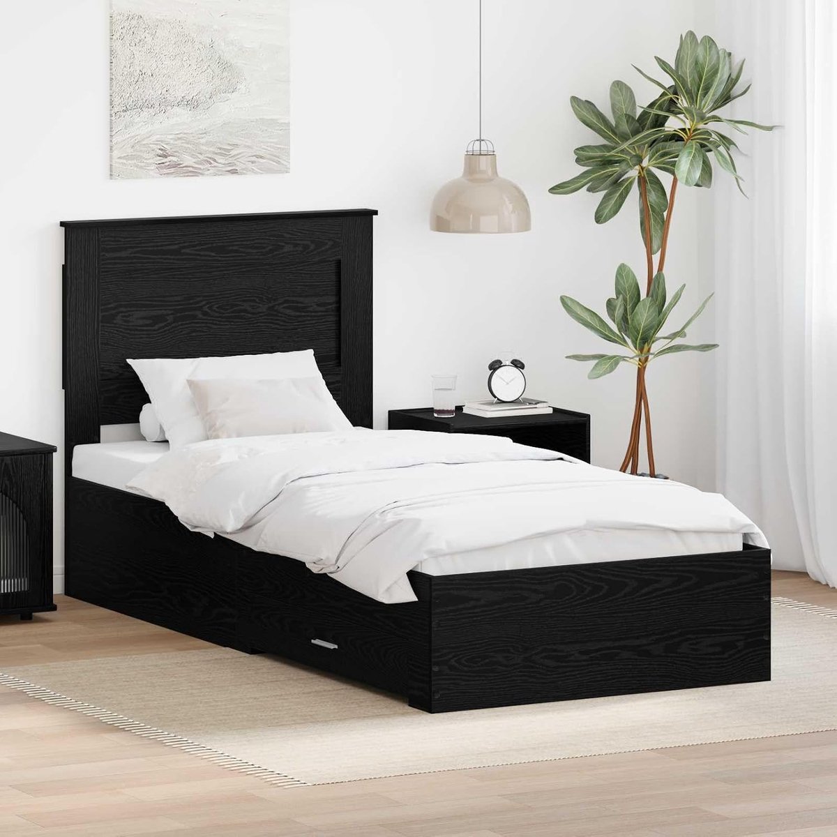 Hout opbergbedframe met hoofdeinde slaapkamer 90x200 cm zwart eiken