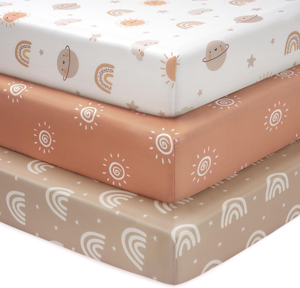120 x 60 cm, 3-pack Kinderbedlakens, Ultra Zacht & Zijdeachtig Glad Microfiber Kinderbedlakens Oranje Zon Regenboog