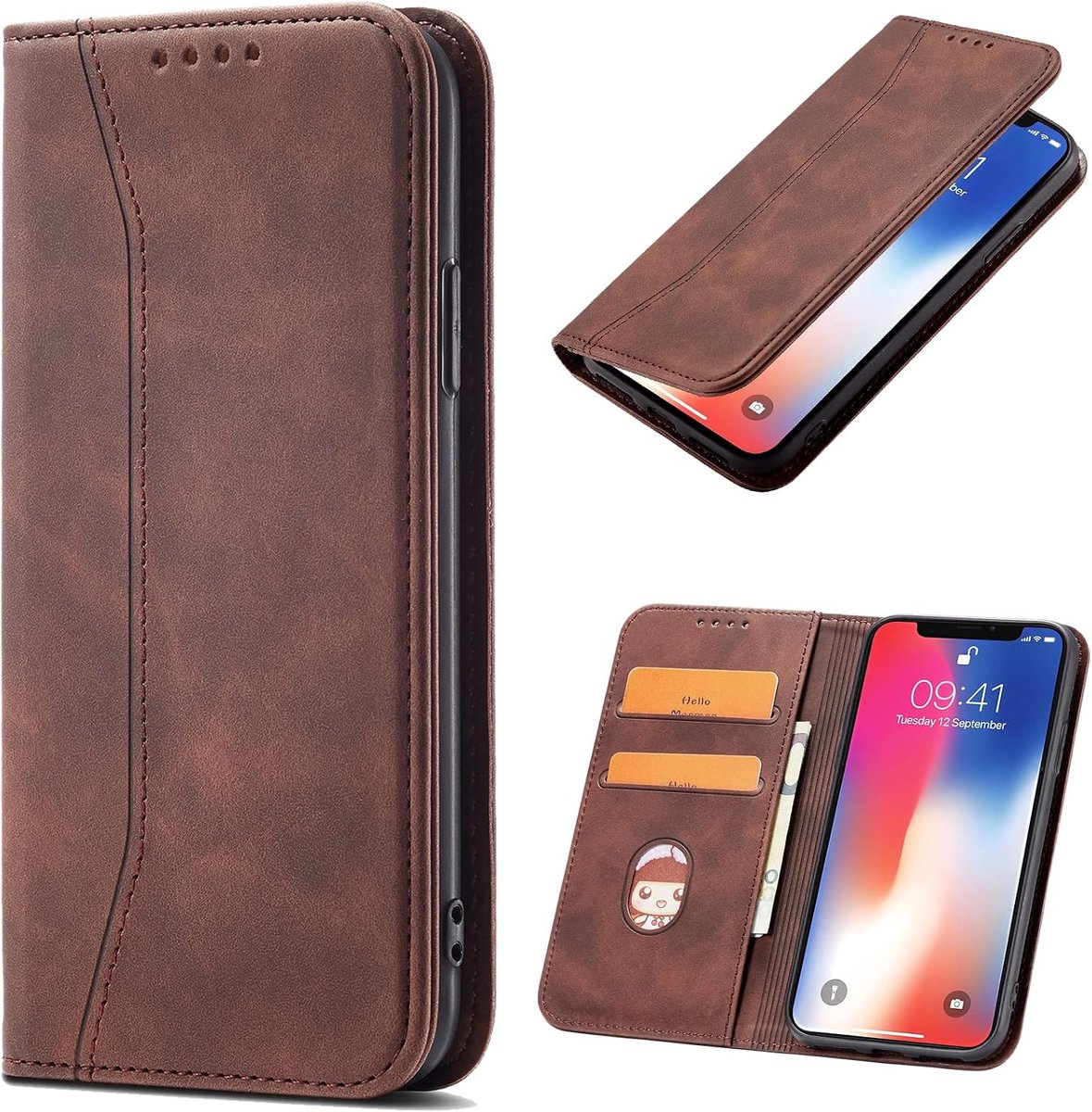 Hoesje voor Huawei P20, Premium PU Lederen Flip Magnetische Portefeuille Wallet Telefoon Case met Kaart Houder en Standaard Kenmerken Beschermhoesje Telefoonhoesje voor Huawei P20 (Bruin)