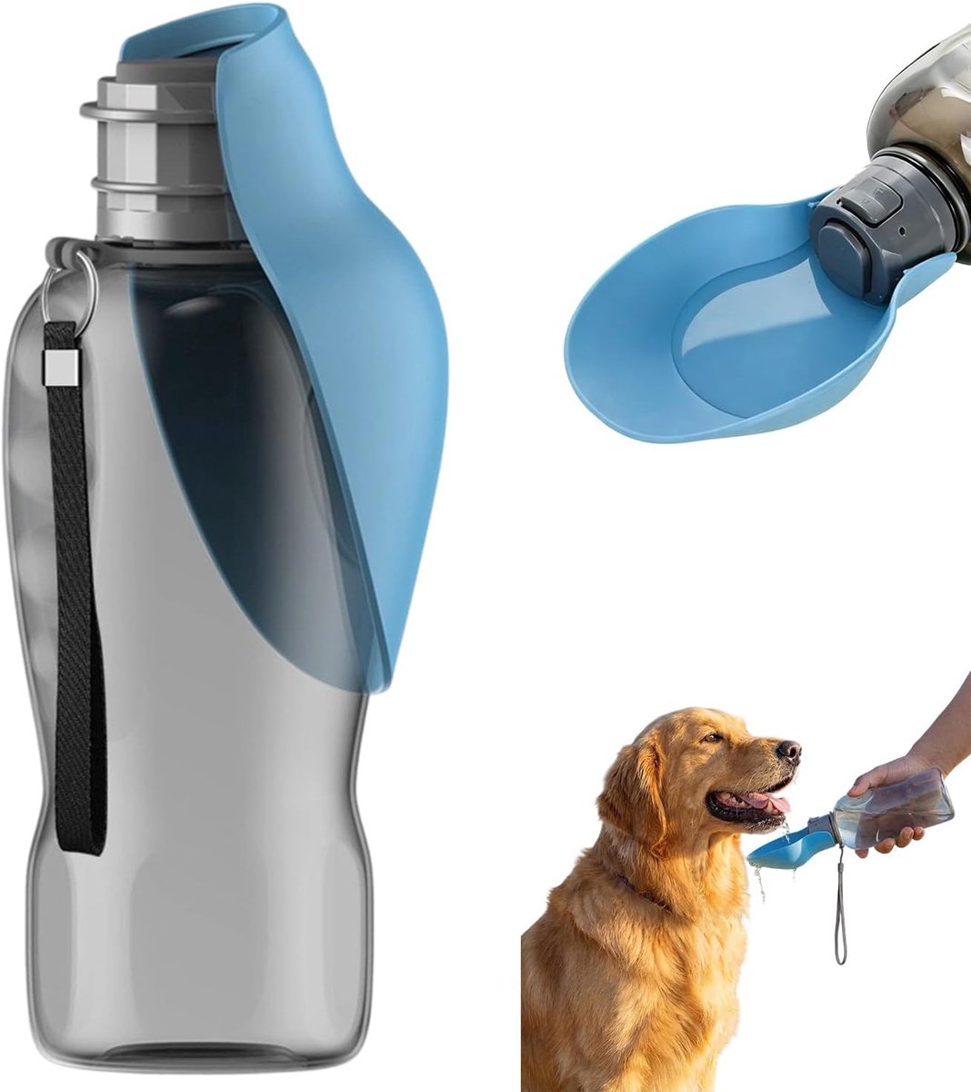 Drinkfles voor honden, 800 ml, voor onderweg, 2-in-1 waterfles, BPA-vrije waterfles voor honden, lekvrije waterfles voor honden, voor reizen, kamperen, bergbeklimmen, wandelen