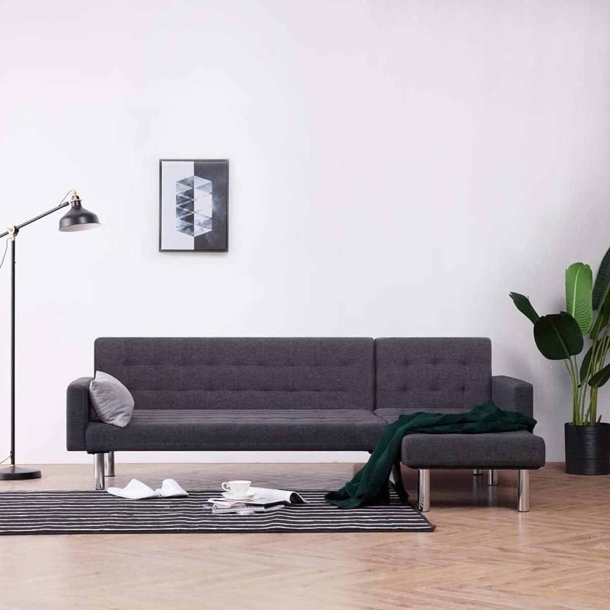 L-vormige slaapbank in donkergrijs polyester woonkamer bank gestoffeerde bank hoekbank voor woonkamer / kantoor moderne bank bank P282304