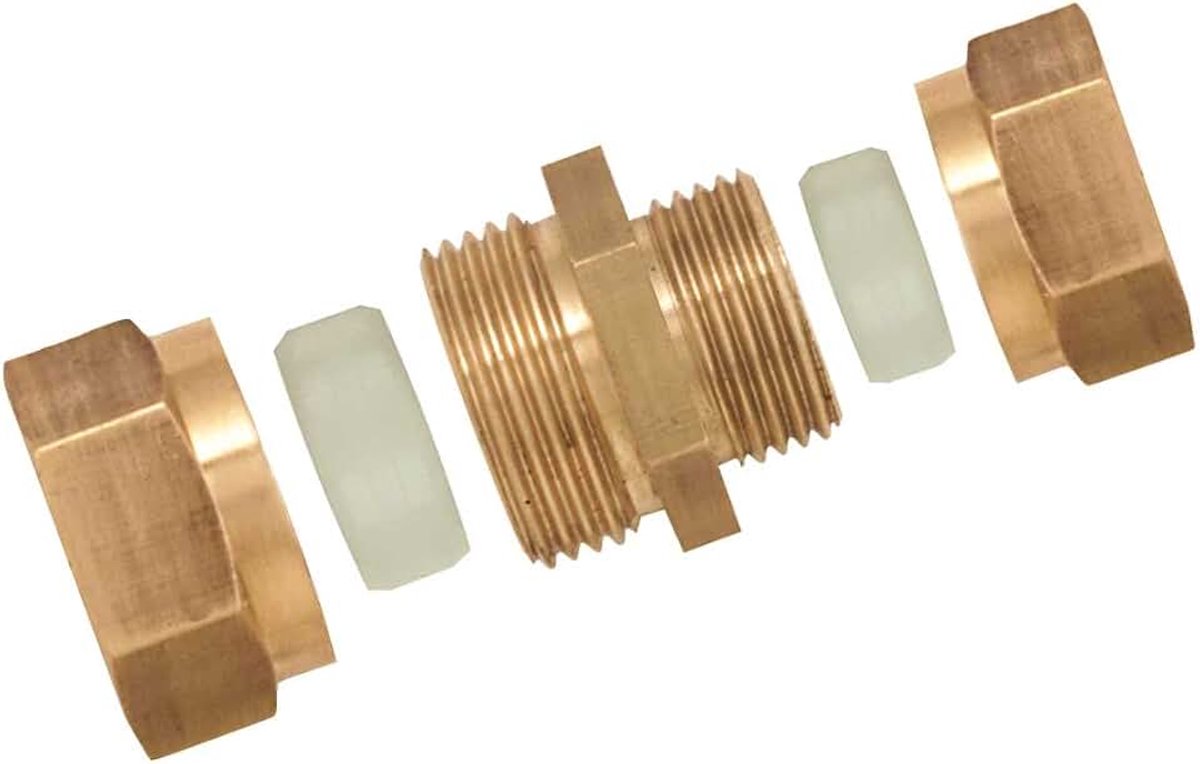 Verloopnippel, messing, afdichtring van Delrin, buisdiameter 16-14 mm