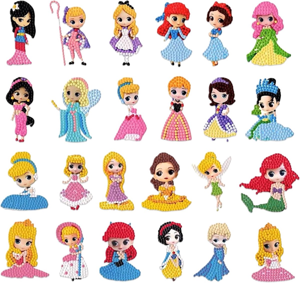 Wlsvega 24 stuks diamantschilderij voor kinderen, diamantschilderij meisjes, knutselset kinderen, doe-het-zelf prinsessenstickers, geschikt voor kinderen van 6, 7, 8, 9, 10, 11, 12 jaar, geschikt voor