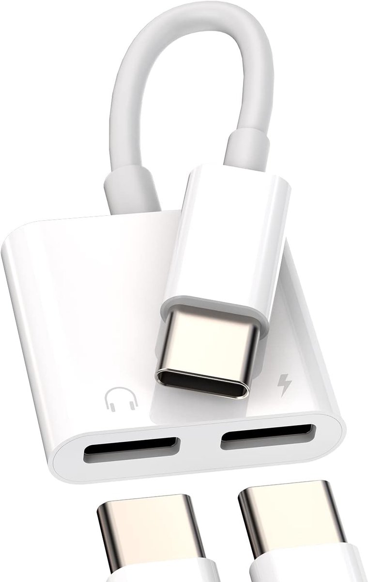 USB-C Hoofdtelefoon Splitter 2in1 DAC Type C Jack Aux Opladen Dongle Charger Audio Adapter Kabel compatibel voor Samsung voor Apple voor iPhone15 Pro Max Plus voor iPad Air Thunderbolt Cord