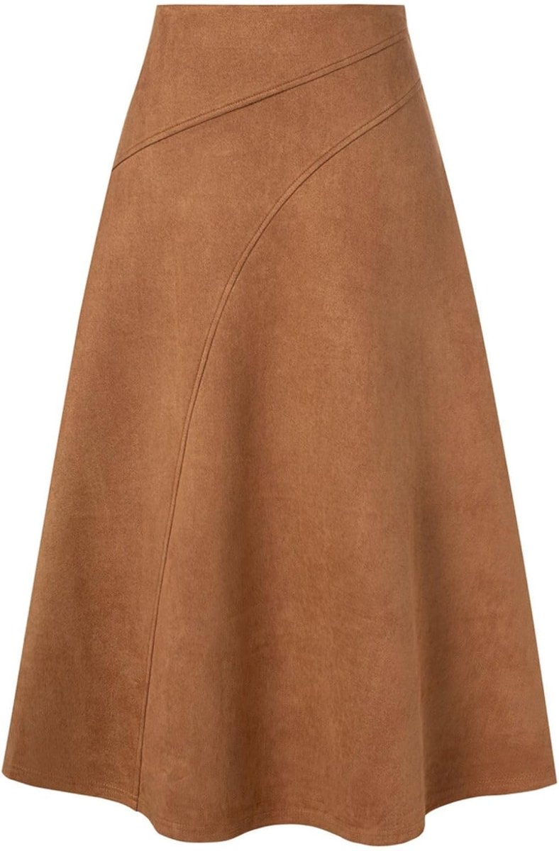 Kasin Elegante verdikte midi-rok van suède voor dames, A-lijn rok van imitatiesuède met hoge taille, bodycon, A-lijn, midi-rokken