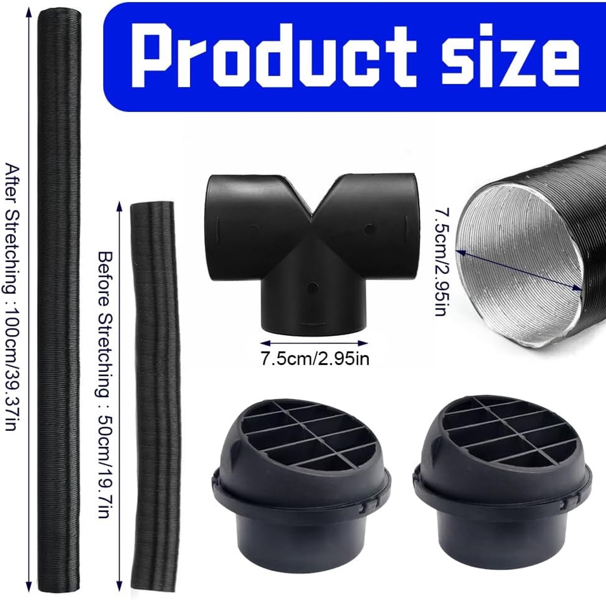 75 mm autoverwarming buiskanaal, 75 mm Y-buisset, warme luchtuitlaat ontluchtingsslang clips set Con staande verwarming slang ontluchtingsslang ontluchtingsslang, extra luchtdouche + clip