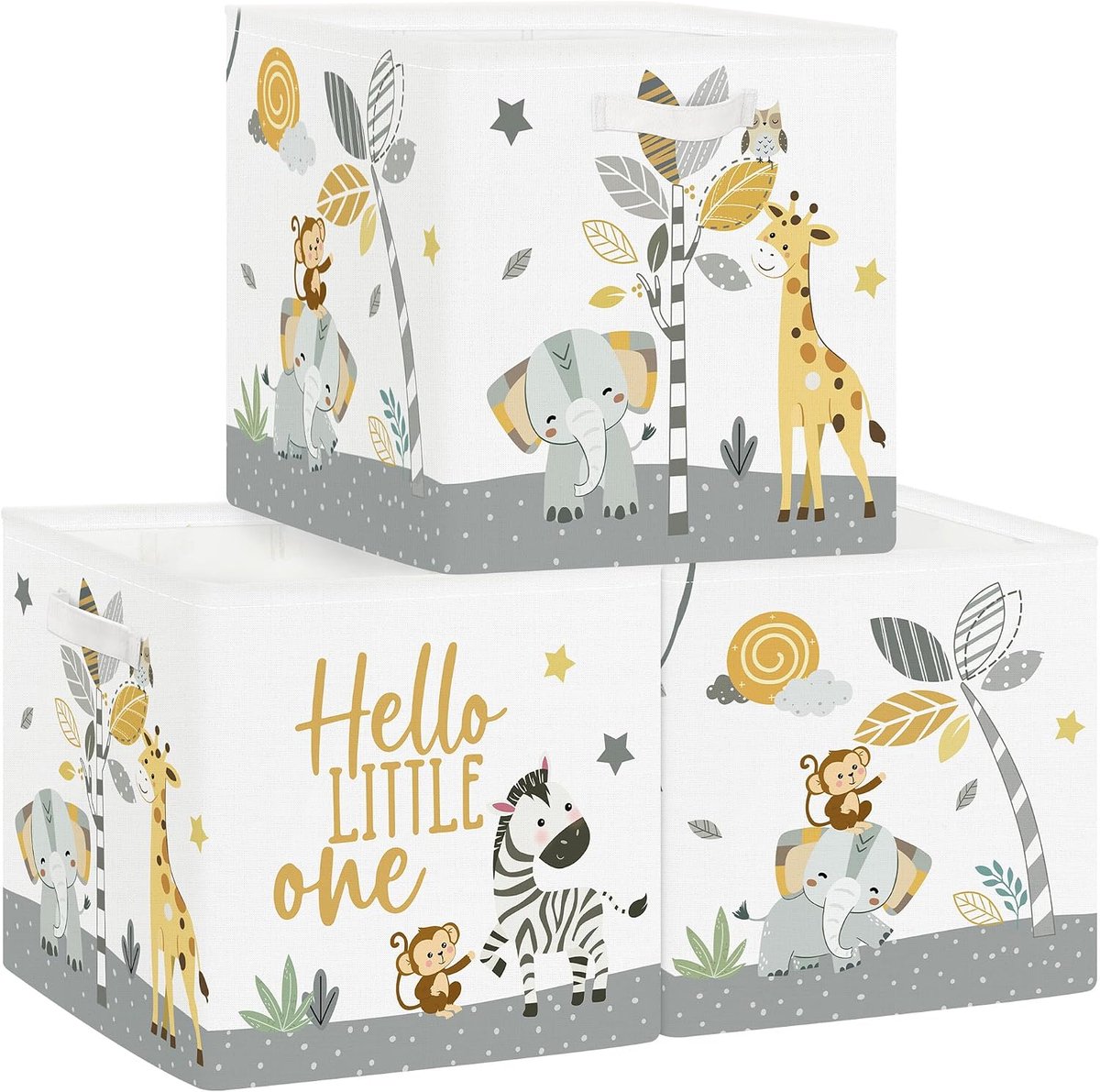 30 cm Opbergdoos 3 Stuks Tropische Dieren Opbergmand voor Kinderen Olifant Giraffe Zebra Opbergkubus met Handgrepen voor Slaapkamer Organizer voor Speelgoed Boeken Kleding,Aap
