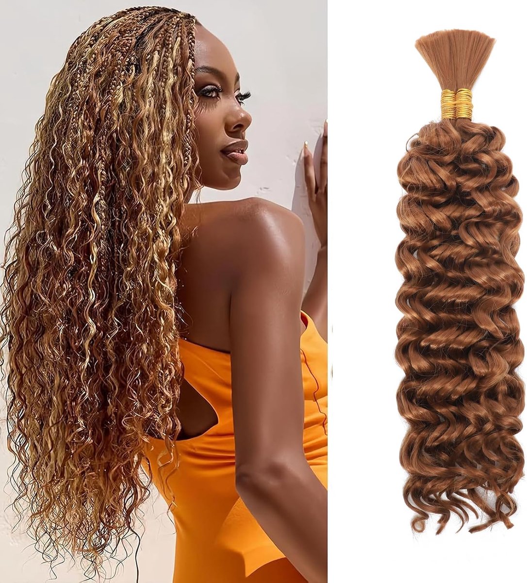 Wave Bulk for Braiding 18inch 110g With 2 Bundles Deep Wave Bulk Hair for Boho Braids No Weft Curly Wavy Synthetic Bohemian Braiding Hair Extensions for Women (30#, 18inch(55g/Bundle x2))