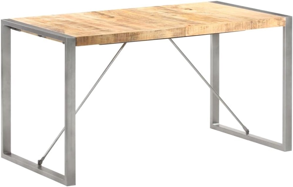 ruw mangohout Industrieel met stalen onderstel 140x70x75 cm grijs