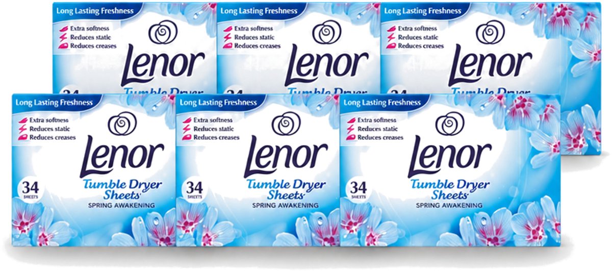 6 x Lenor - Droogtrommeldoekjes - Spring Awakening - 34 Doekjes - Voordeelverpakking - 6 stuks