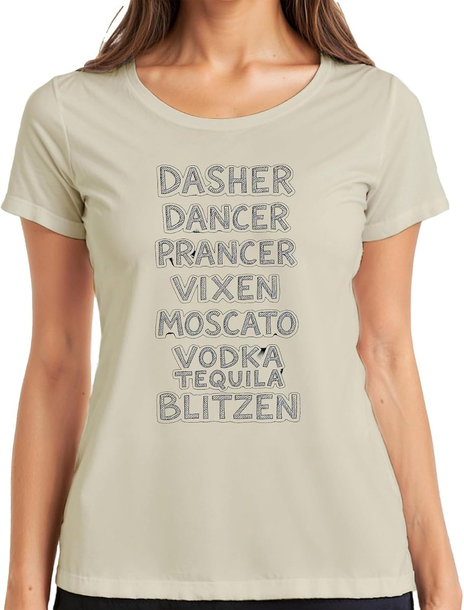 Dancer Prancer Vixen Moscato Vodka Cadeau Grappig Party Dames T-Shirt