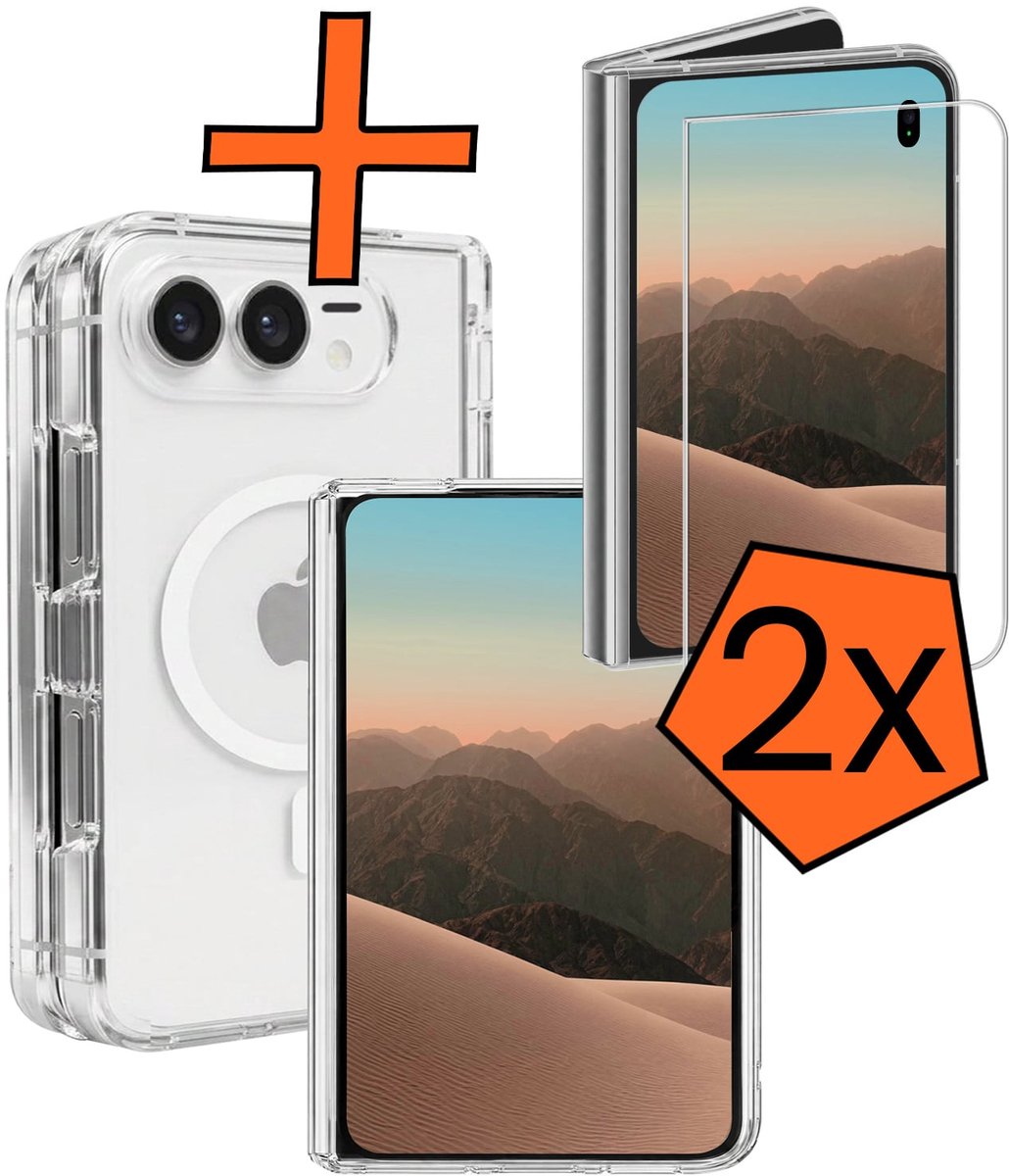 Hoes - Met 2x Screenprotector - Geschikt voor Apple iPhone Duo - Magsafe Compatible - Sterk & Shockproof - Back Cover - Shock Proof Case - Telefoon Hoes - Transparant