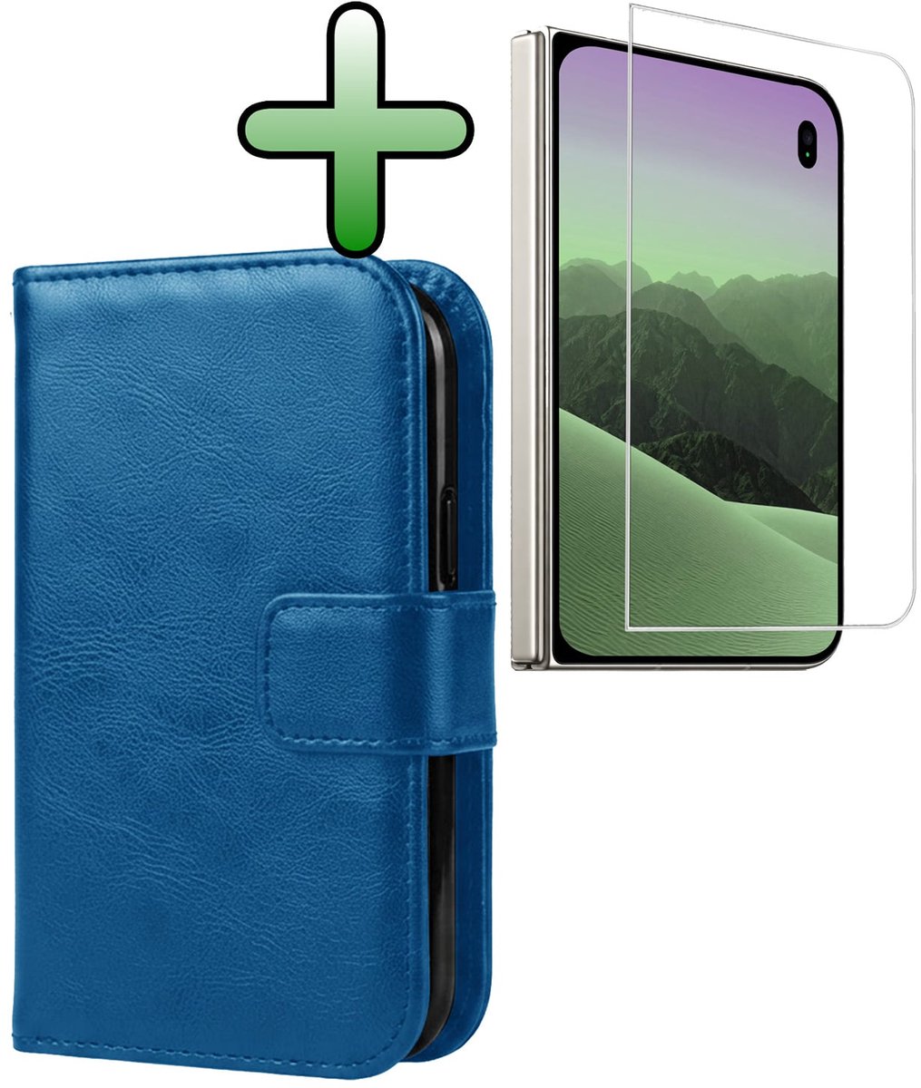 Hoesje Met Screenprotector - Geschikt voor Apple iPhone Duo - Luxe Pasjeshouder - Bookcase Portemonee - Flip Case - Kunstleer Book Case - Flipcase - Book Cover - Walletcase - Portemonneehoes - Donkerblauw