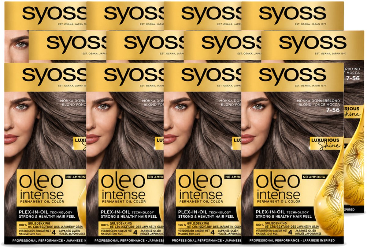 12 x SYOSS - Oleo Intense 7-56 Mokka Donkerblond - Haarverf - Zonder Ammoniak - Grijsdekking - Langdurige Kleur - Voordeelverpakking - 12 stuks