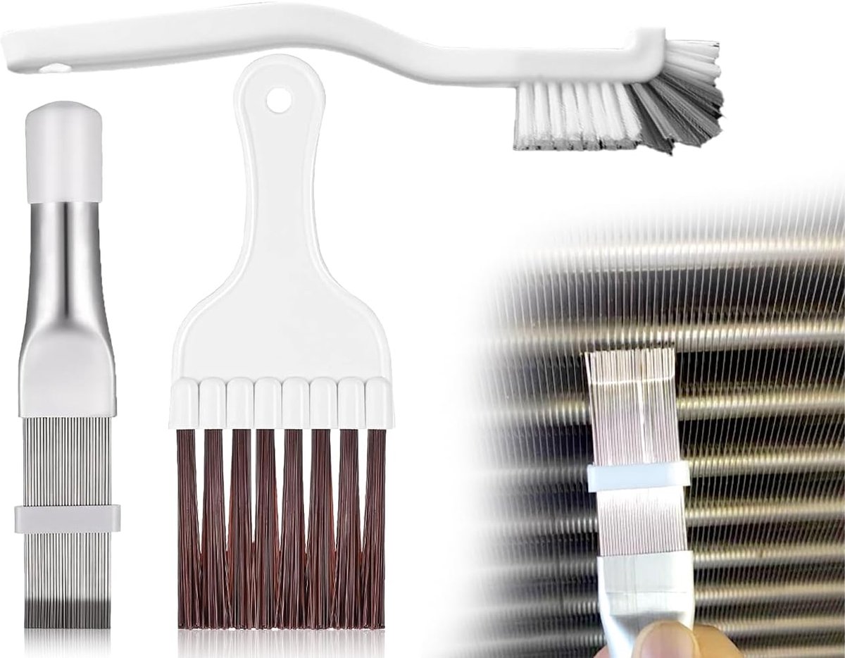 set van 3 stuks condensatorreinigingskammen, lamellen van roestvrij staal voor airconditioning, floss voor verdamperkoelerreparatie, spoelzweepjes, condensatorlamellenkam voor airconditioning