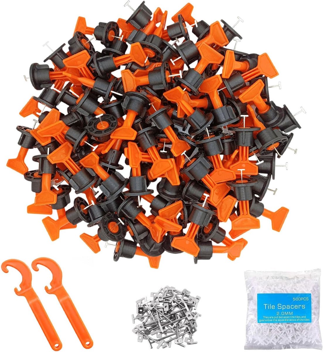 Nivellering systeem 100 stuks tegelnivellering afstandhouders met 2 speciale sleutel, 500 stks 1/12 inch tegelafstandhouders. Tegel Installatie Tool Kit voor het bouwen van muren en